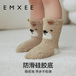 嫚熙儿童袜子秋冬款半边绒地板袜3双装