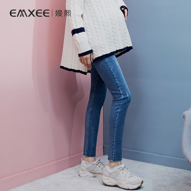 嫚熙孕妇潮妈怀孕期外穿新款牛仔裤 嫚熙孕妇打底裤