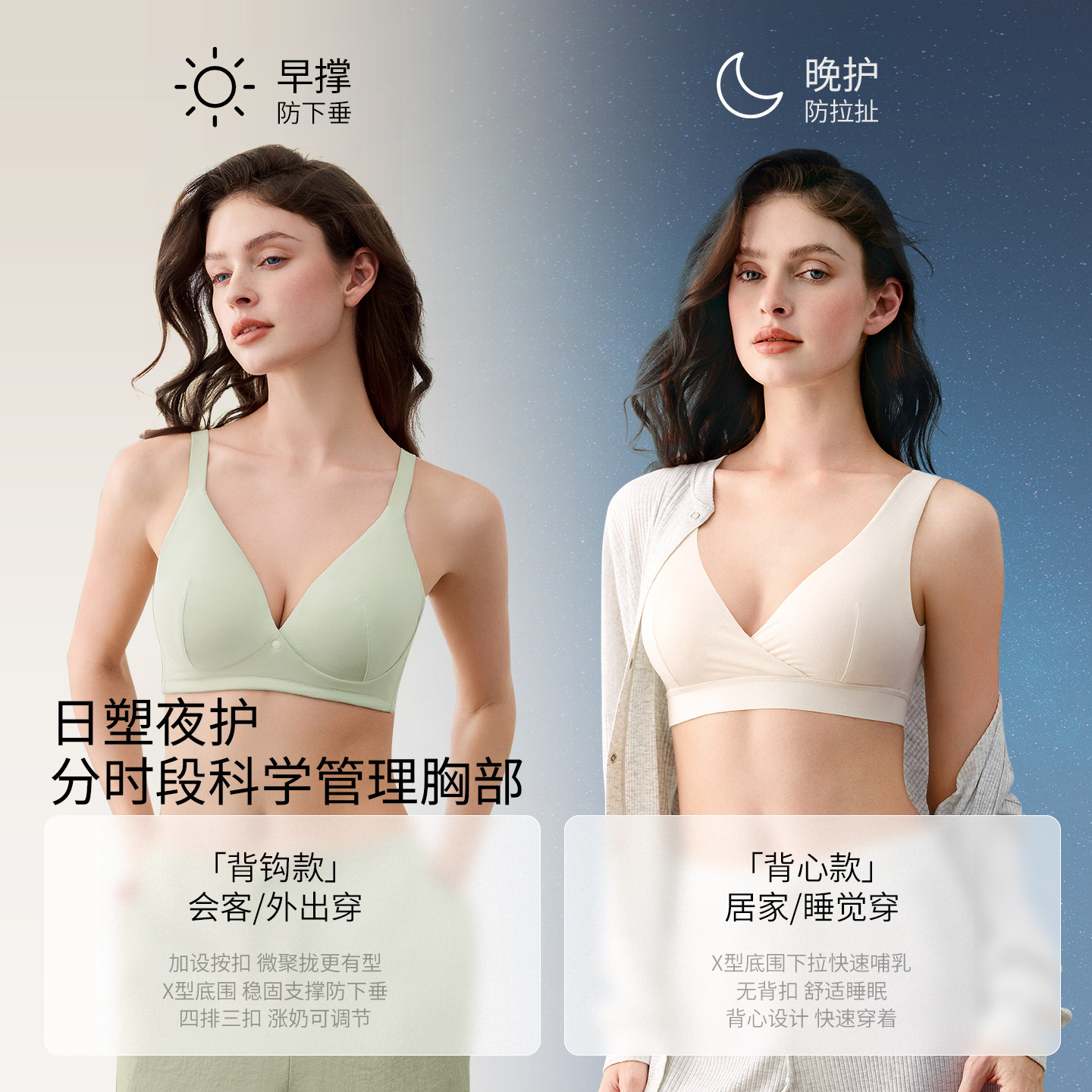 嫚熙竹柔睡眠哺乳内衣产后喂奶专用文胸胸罩睡觉可穿背心夏季凉感