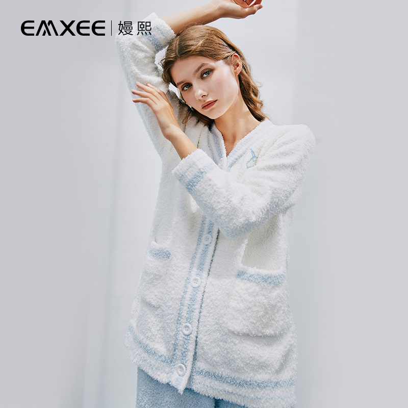 嫚熙孕妇秋冬季加绒月子服小熊睡衣 EMXEE嫚熙家居服套装