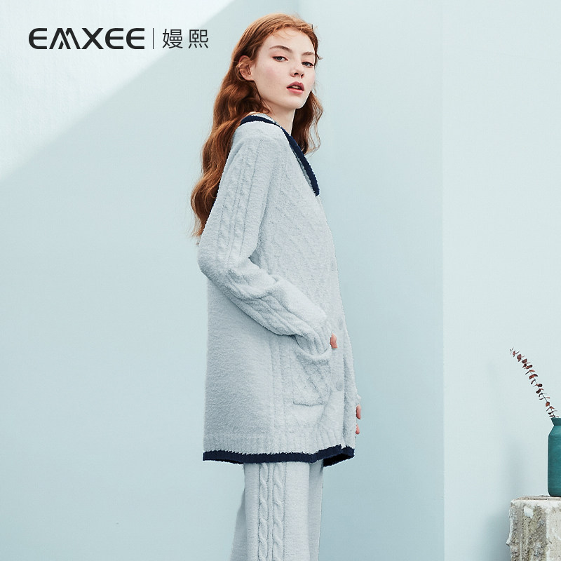 嫚熙春秋季月子服孕妇加绒保暖睡衣 嫚熙家居服套装