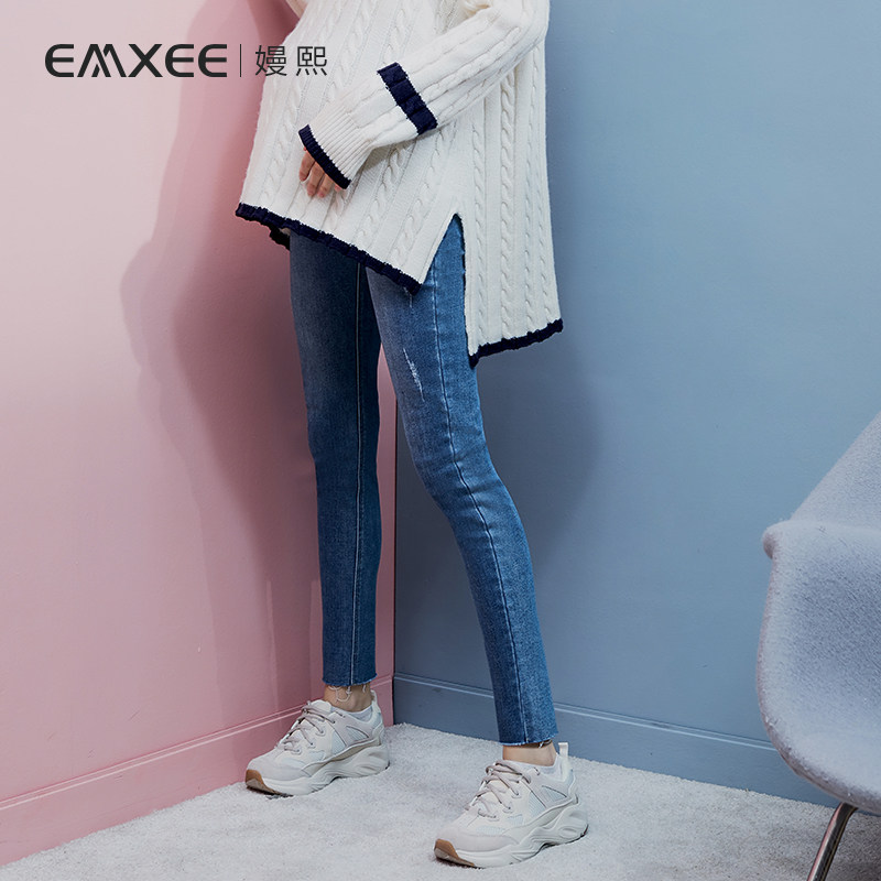 嫚熙孕妇潮妈怀孕期外穿新款牛仔裤 嫚熙孕妇打底裤