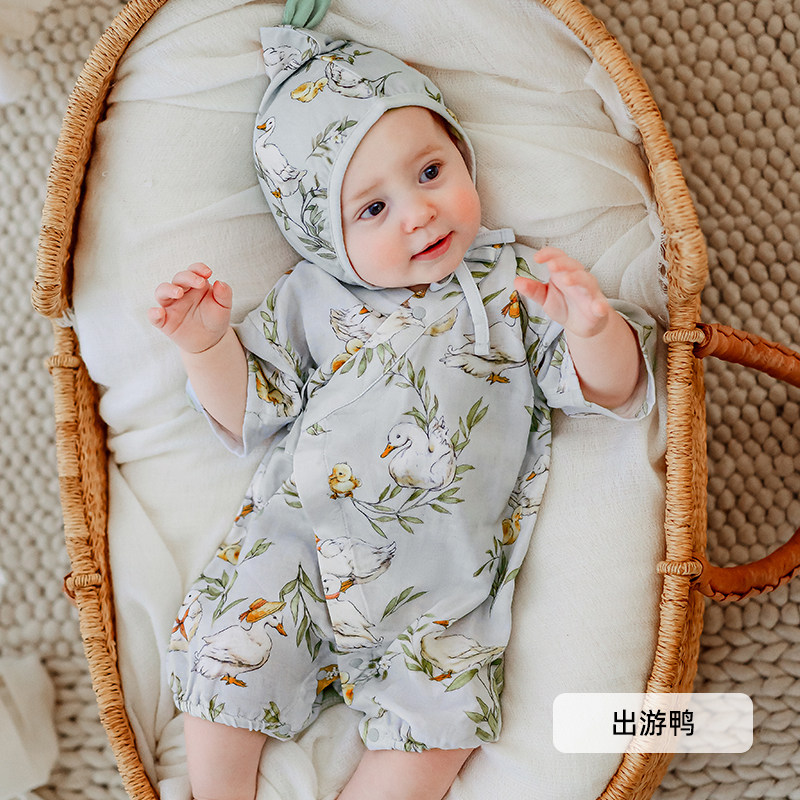 嫚熙婴儿连体衣夏季薄款短袖
