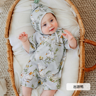 嫚熙婴儿连体衣夏季薄款短袖