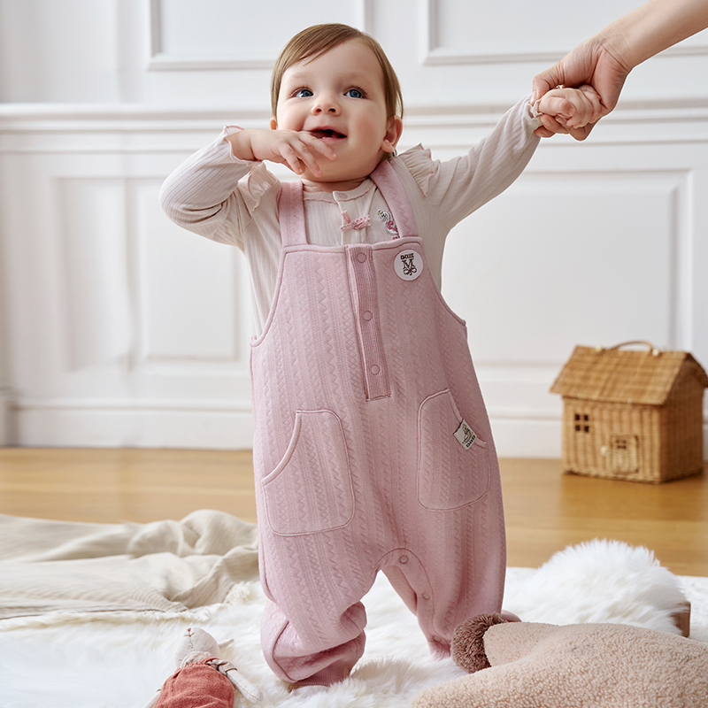 嫚熙童装儿童背带裤秋冬空气棉保暖蓄热连体裤婴幼儿宝宝长裤