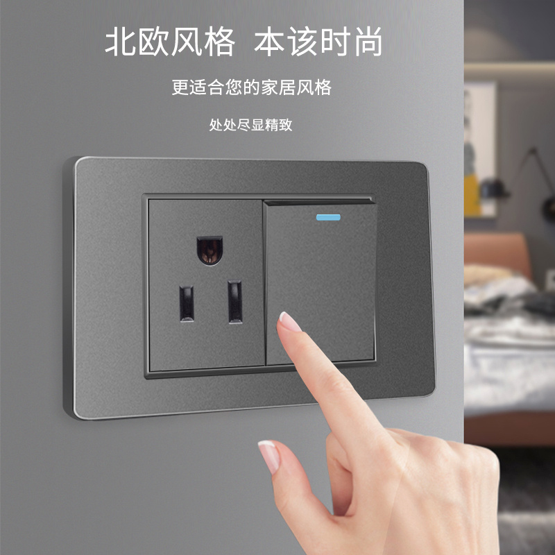 台湾单切双切美式15A三孔插座带USB 118型110V墙壁开关面板灰色-图1