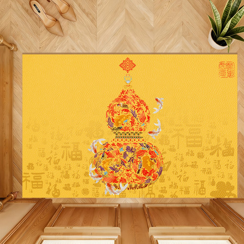 金黄色入户门地垫2026新款门口进门脚垫马年耐脏免洗PVC皮革地毯 - 图0