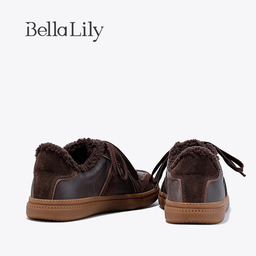 BellaLily新款羊毛保暖加棉女鞋舒适轻便板鞋复古德训鞋 - 图3