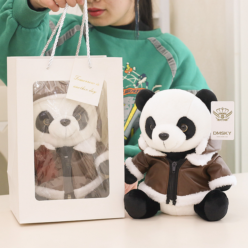 正版皮衣飞行员大熊猫公仔毛绒玩具生日礼物可爱玩偶成都基地同款-图3
