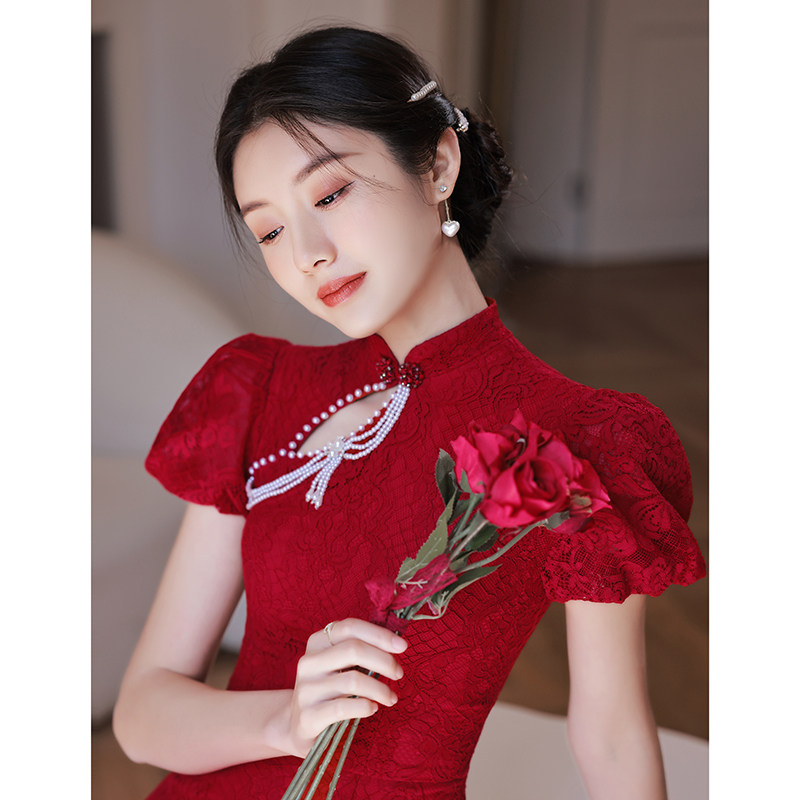 旗袍新娘2023新款夏季蕾丝感敬酒服 骄步旗袍