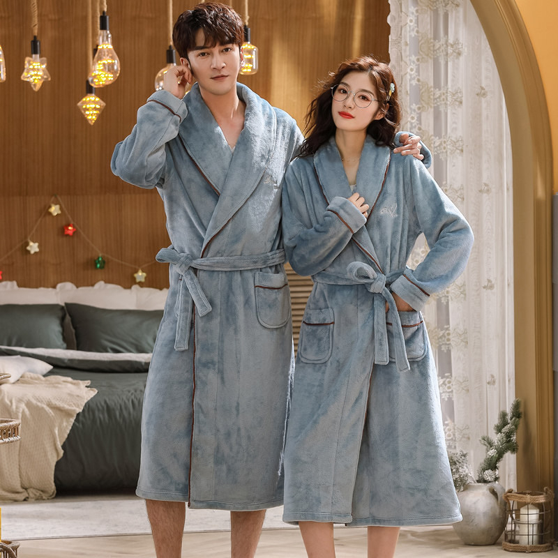 冬长款法兰绒春秋季加绒睡衣男睡袍 美依婖内衣睡袍/浴袍