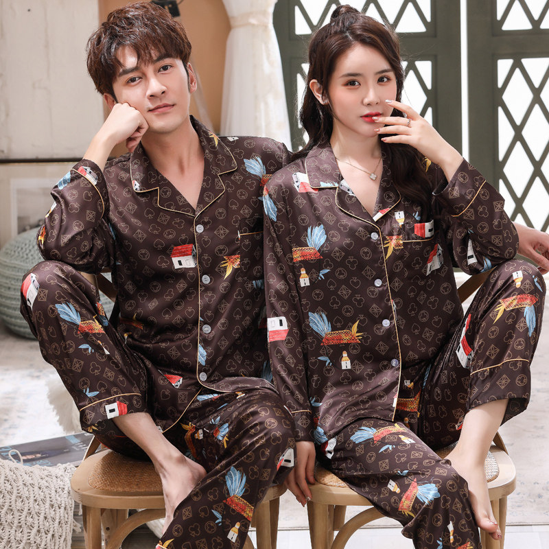 情侣男士春秋长袖冰丝仿真丝绸睡衣 美依婖内衣睡衣/家居服套装