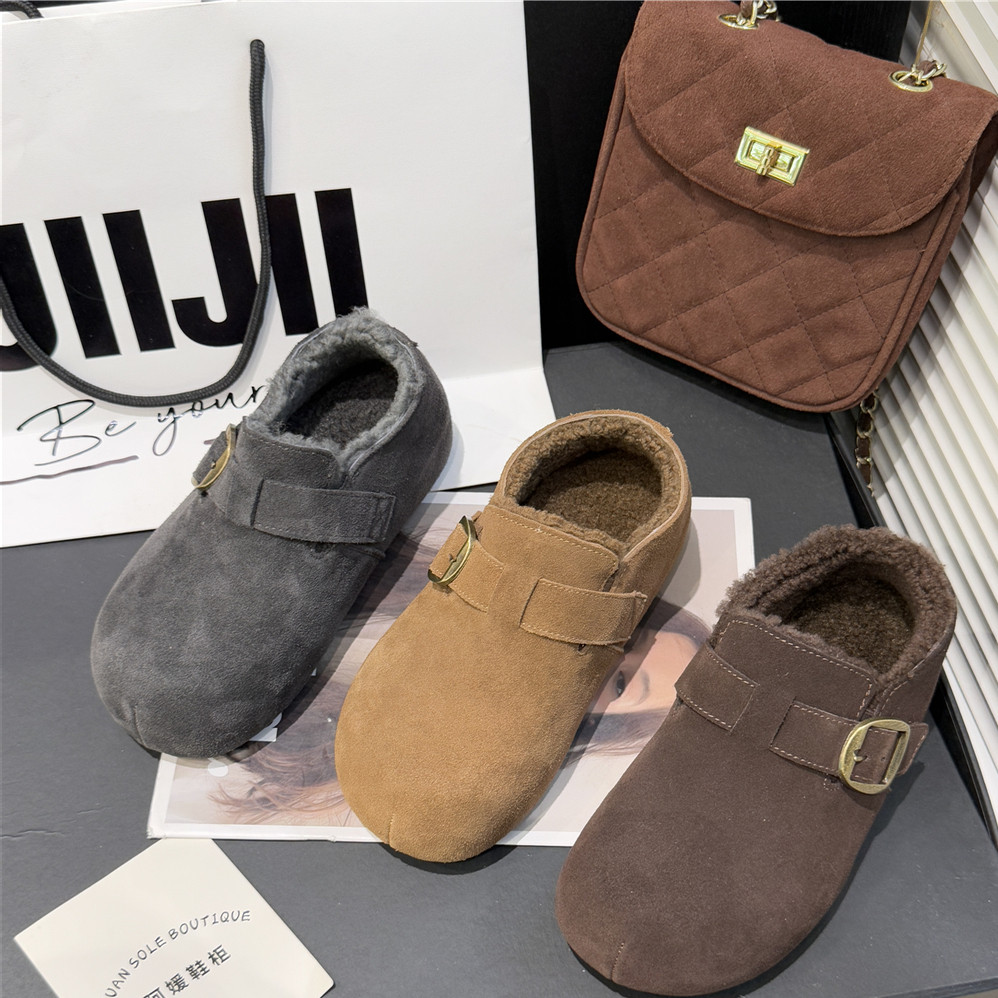 IG~厚底4厘米魔术贴2025冬季款一脚蹬反绒皮勃肯鞋加绒棉鞋79-166,淘宝优惠券,粉丝福利购,淘宝优惠卷