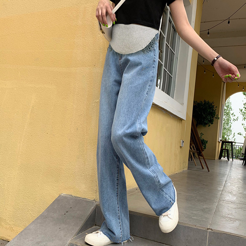 孕妇阔腿宽松春秋款外穿直筒牛仔裤 俏爱人孕妇阔腿裤