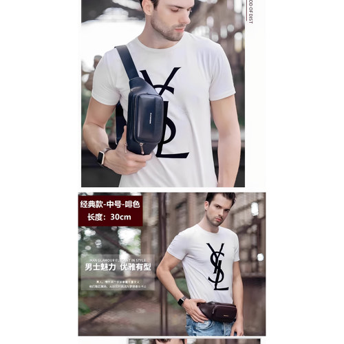 曼奴腰包男牛皮真皮男士胸包单肩包斜挎包休闲新款男式大容量男包 - 图0