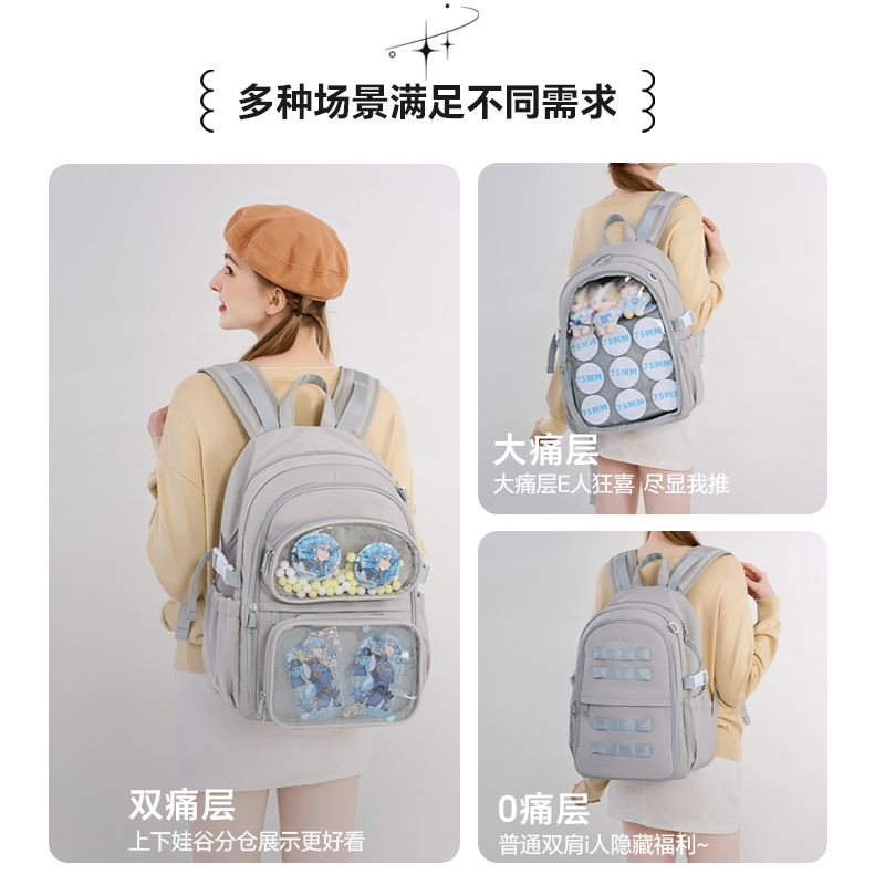AORDA 可爱透明痛包书包初中女生双肩包高中生大容量减负护脊背包 - 图1