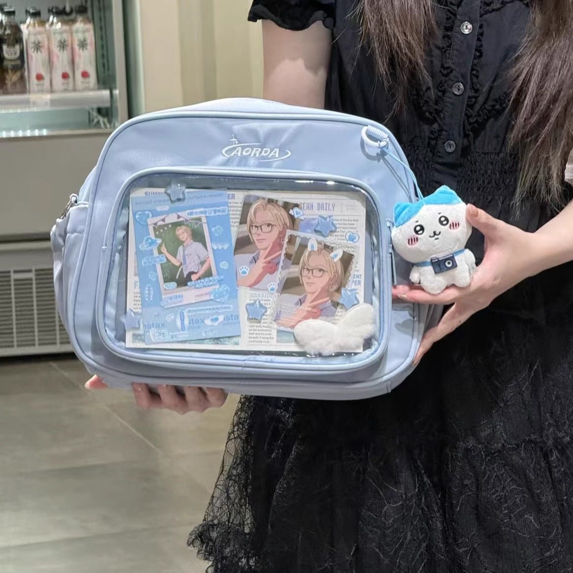 AORDA 蓝色斜挎痛包女双肩三用小食量背包日常单肩包社畜通勤娃包,淘宝优惠券,粉丝福利购,淘宝优惠卷