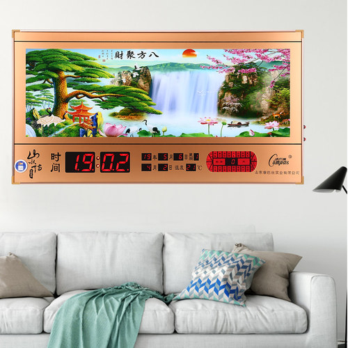 康巴丝LED数码动态画风景流水万年历电子大挂钟客厅静音夜光钟表 - 图2
