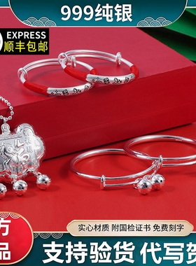 婴儿宝宝手镯子龙蛇马饰品长命锁平安锁满月周岁百天生日礼物套装