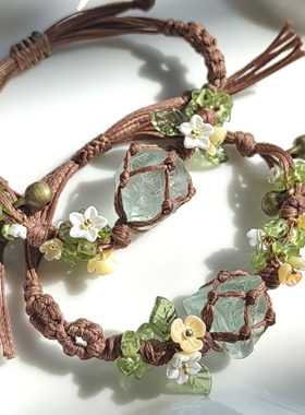 【鹤别青山】绿色灯塔森系简约天然绿萤石手工编织治愈手作