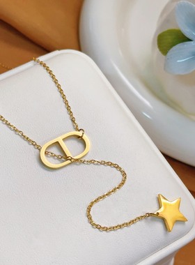 通体钛钢猪鼻子星星极简项链女ins网红锁骨链配饰品星星轻奢 迪家