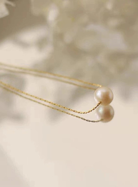 淡水简约珍珠钛钢项链18k金色不掉色气质 轻奢日常百搭锁骨链