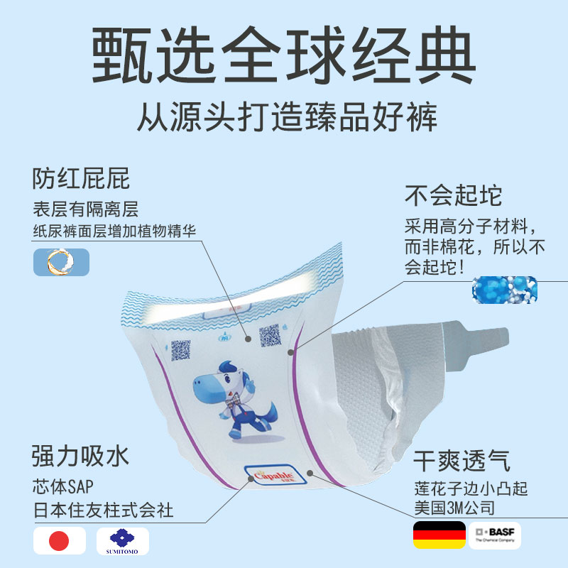 Capable/卡比布6.0纸尿裤享薄男女宝宝通用新生儿尿不湿S码132片