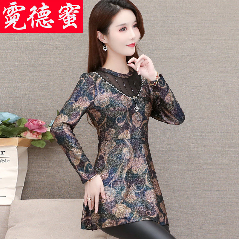 2020新款春秋印花长袖中年女上衣 霓德蜜T恤