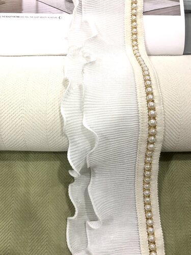 法式浪漫蕾丝窗帘侧拼接装饰雪纺双层木耳边 水溶树叶珍珠百褶10c - 图0