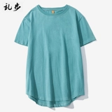 Цветная длинная хлопковая футболка с коротким рукавом, приятная телу летняя одежда, ассиметричный крой, оверсайз