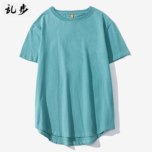 Цветная длинная хлопковая футболка с коротким рукавом, базовая приятная телу летняя одежда, ассиметричный крой, оверсайз