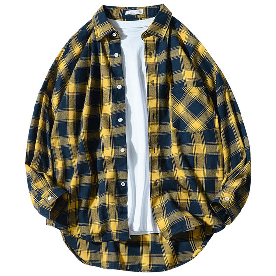 Korean style trendy teen couple black and white plaid shirt