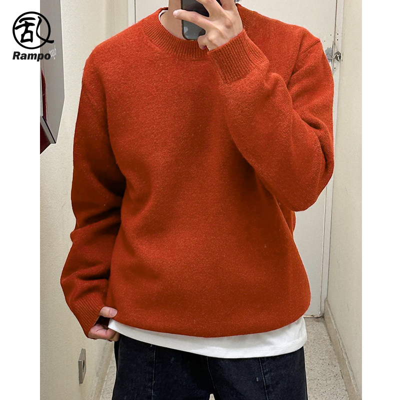 纯色圆领针织衫男冬季慵懒风基础百搭男士毛衣保暖加厚高级感外套