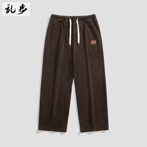 Мужские вельветовые демисезонные штаны, повседневные брюки, в американском стиле, свободный прямой крой, большой размер