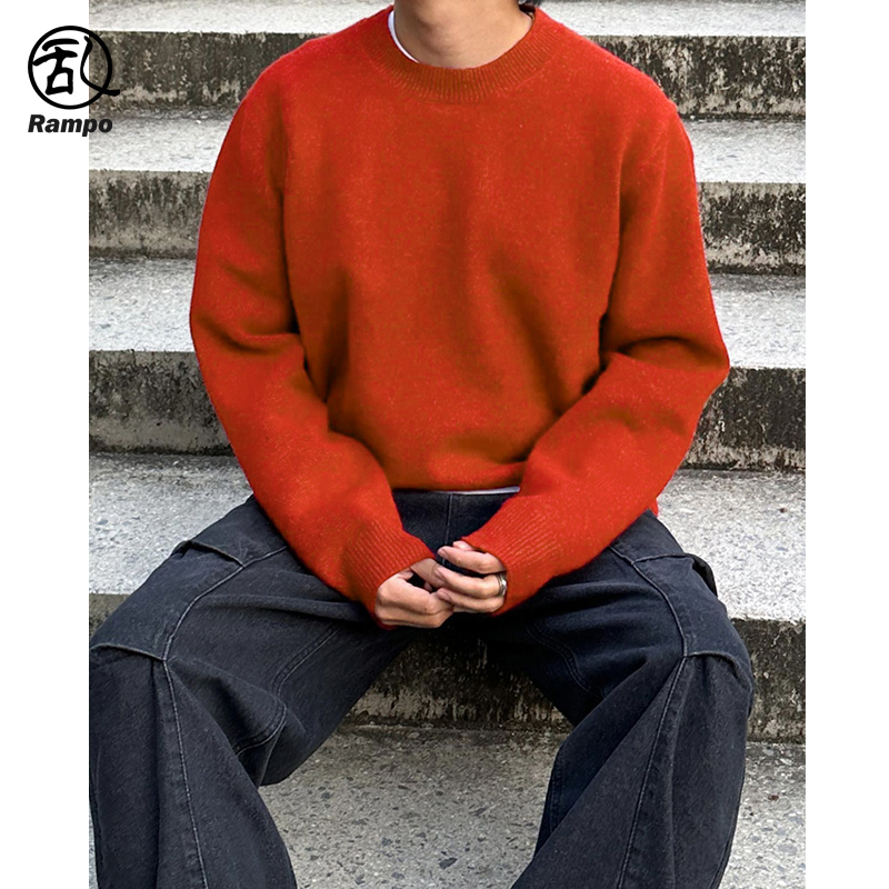 冬季加厚保暖毛衣男宽松百搭纯色圆领针织衫韩版潮流套头上衣ins