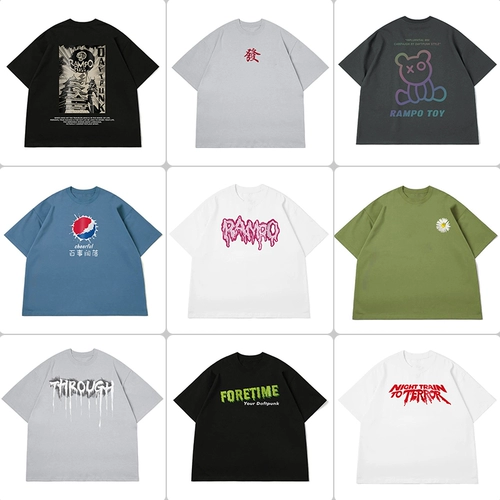 Хлопковая футболка с коротким рукавом для отдыха, оверсайз, круглый воротник