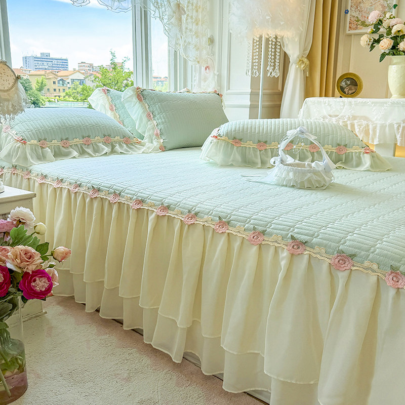 100%全棉床裙加厚绗缝床盖法式蕾丝床罩纯棉床垫保护套遮丑四季,淘宝优惠券,粉丝福利购,淘宝优惠卷