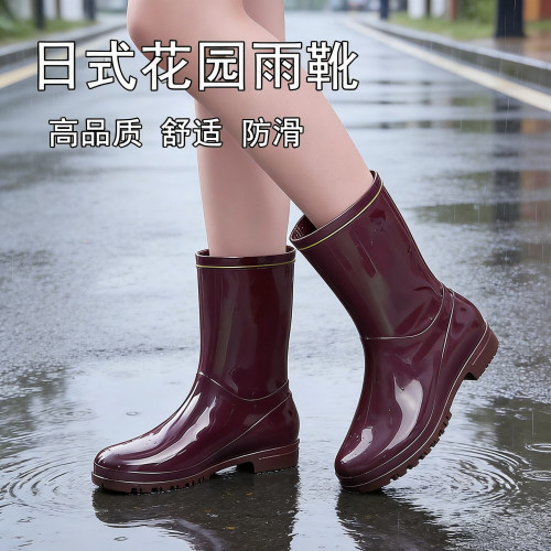 雨牧高分子材质雨鞋女中筒防滑耐磨时尚外穿水鞋日系防水胶鞋雨靴 - 图0