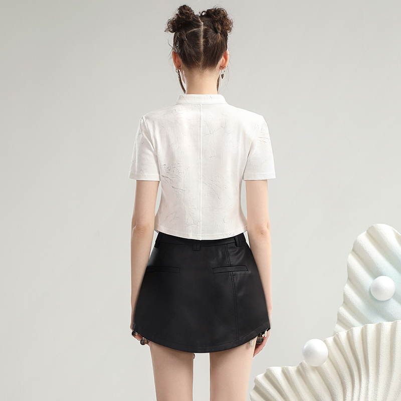 茬客新中式减龄套装裙2025年夏款流苏盘扣短上衣不规则口袋半身裙 - 图2
