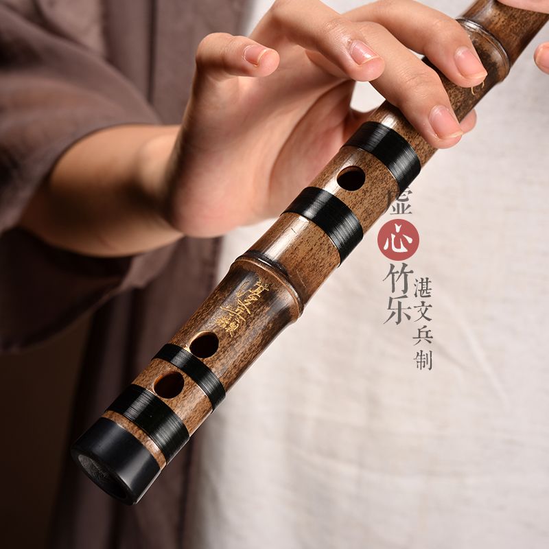 虚心竹乐旗舰店湛文兵精制紫竹笛专业一节演奏笛女古风初学笛子乐器陈情横笛g调e2