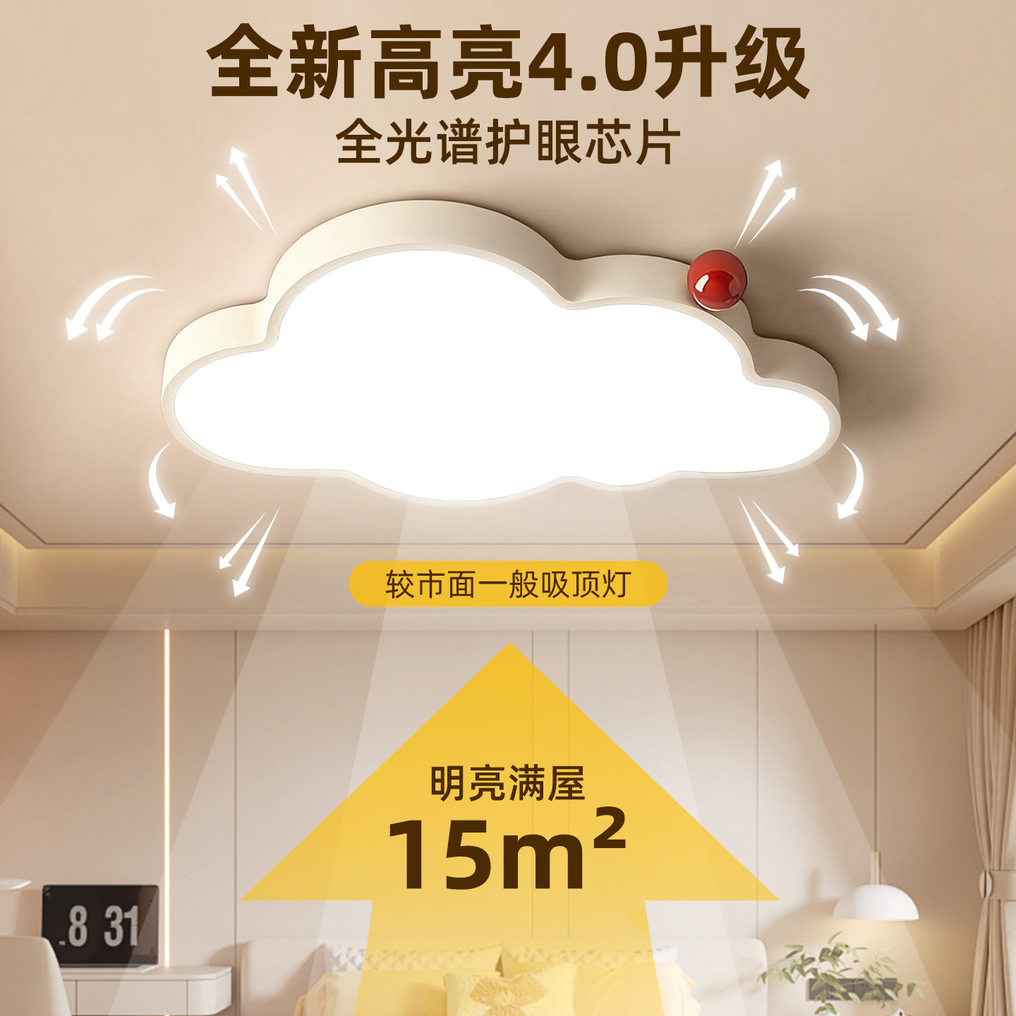 蓝魅全光谱led奶油风云朵护眼吸顶灯女孩子儿童房间灯卧室客厅灯,淘宝优惠券,粉丝福利购,淘宝优惠卷