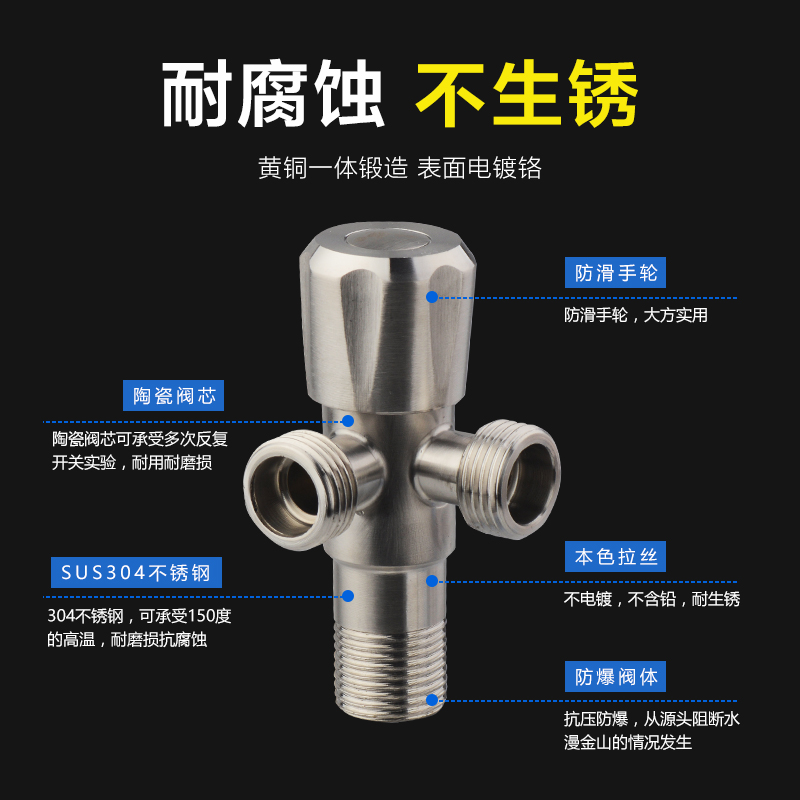 304不锈钢三通一进二三四出角阀马桶分水器四通两出双出止水阀头 - 图1