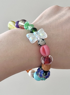 HEIXIN STUDIO手作 海的女儿 珍珠秘鲁陶瓷珠小众文艺原创手串014