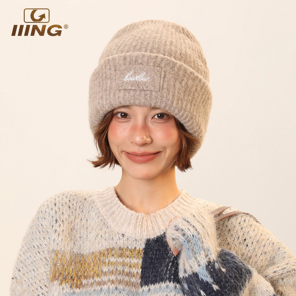 IIING帽控 简约字母贴标羊毛混纺针织帽女冬季保暖显脸小毛线帽子,淘宝优惠券,粉丝福利购,淘宝优惠卷