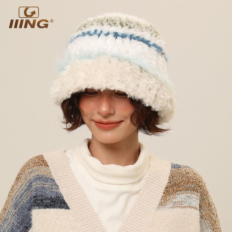 IIING帽控 复古拼色毛线帽子女秋冬新款显脸小毛绒渔夫帽保暖盆帽,淘宝优惠券,粉丝福利购,淘宝优惠卷