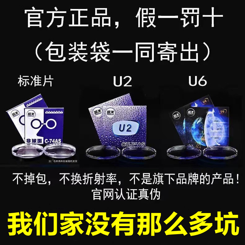 韩国凯米U6防蓝光镜片1.74超薄高度近视非球面U2散光官方旗舰店 - 图0