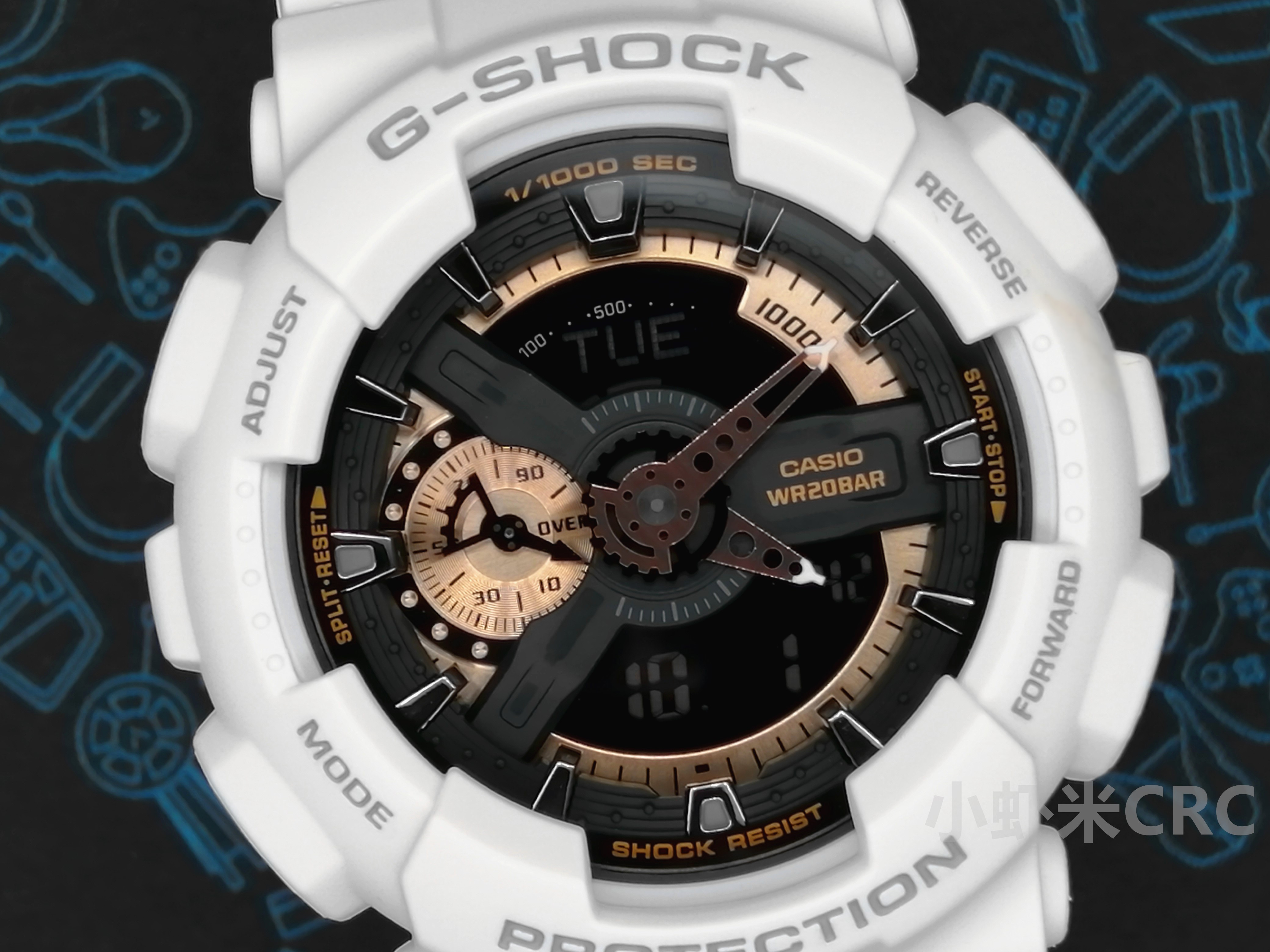 卡西欧G-SHOCK手表男防水运动双显电子表白玫瑰金GA-110RG-7A 1A - 图0