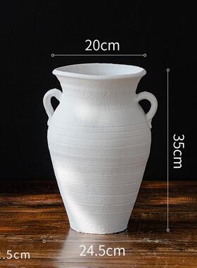 复古简约纯白月亮罐粗陶罐新中式客厅玄关陶瓷花瓶寂寥风摆件