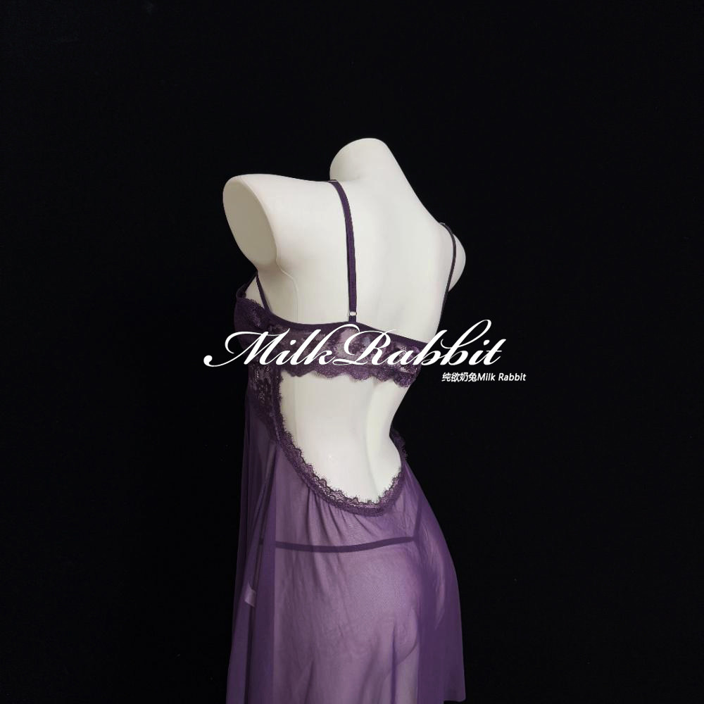 Cy奶兔「一帘幽梦」性感吊带女前开襟显瘦蕾丝透视网纱睡裙,淘宝优惠券,粉丝福利购,淘宝优惠卷