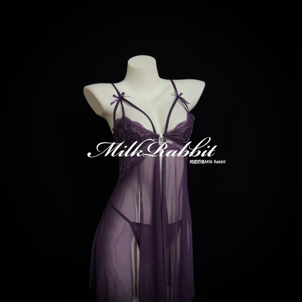 Cy奶兔「一帘幽梦」性感吊带女前开襟显瘦蕾丝透视网纱睡裙,淘宝优惠券,粉丝福利购,淘宝优惠卷